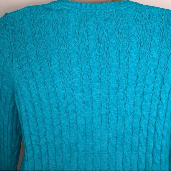 2X JC Penney Teal Merino Wool Cable Knit Sweater Vneck Long Sleeve - Picture 8 of 14